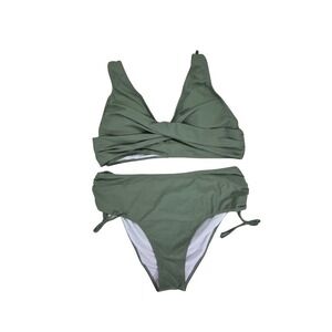 NWOT Olive Green Twist Front Bikini Set High Waisted‎ Swimsuit With Side Tie